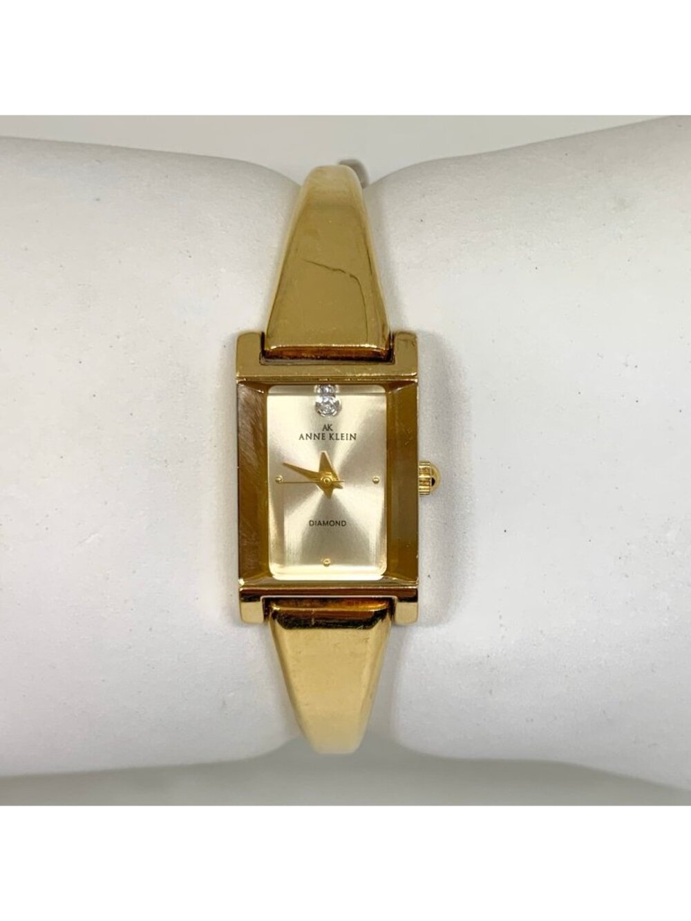 Anne Klein Diamond gold tone women watch 16mm rectangular quartz 6.5” running